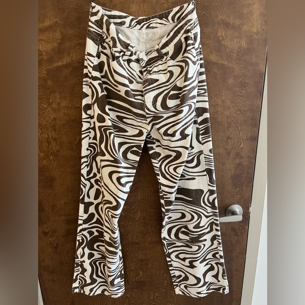 All over print wide leg jeans